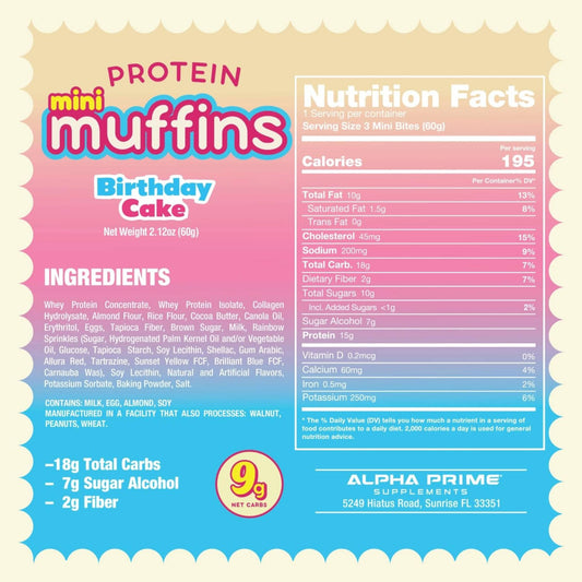 ALPHA PRIME BITES - PROTEIN MINI MUFFINS BIRTHDAY CAKE