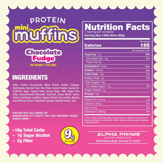 ALPHA PRIME BITES - PROTEIN MINI MUFFINS CHOCOLATE FUDGE (Best By: 12/10/25)