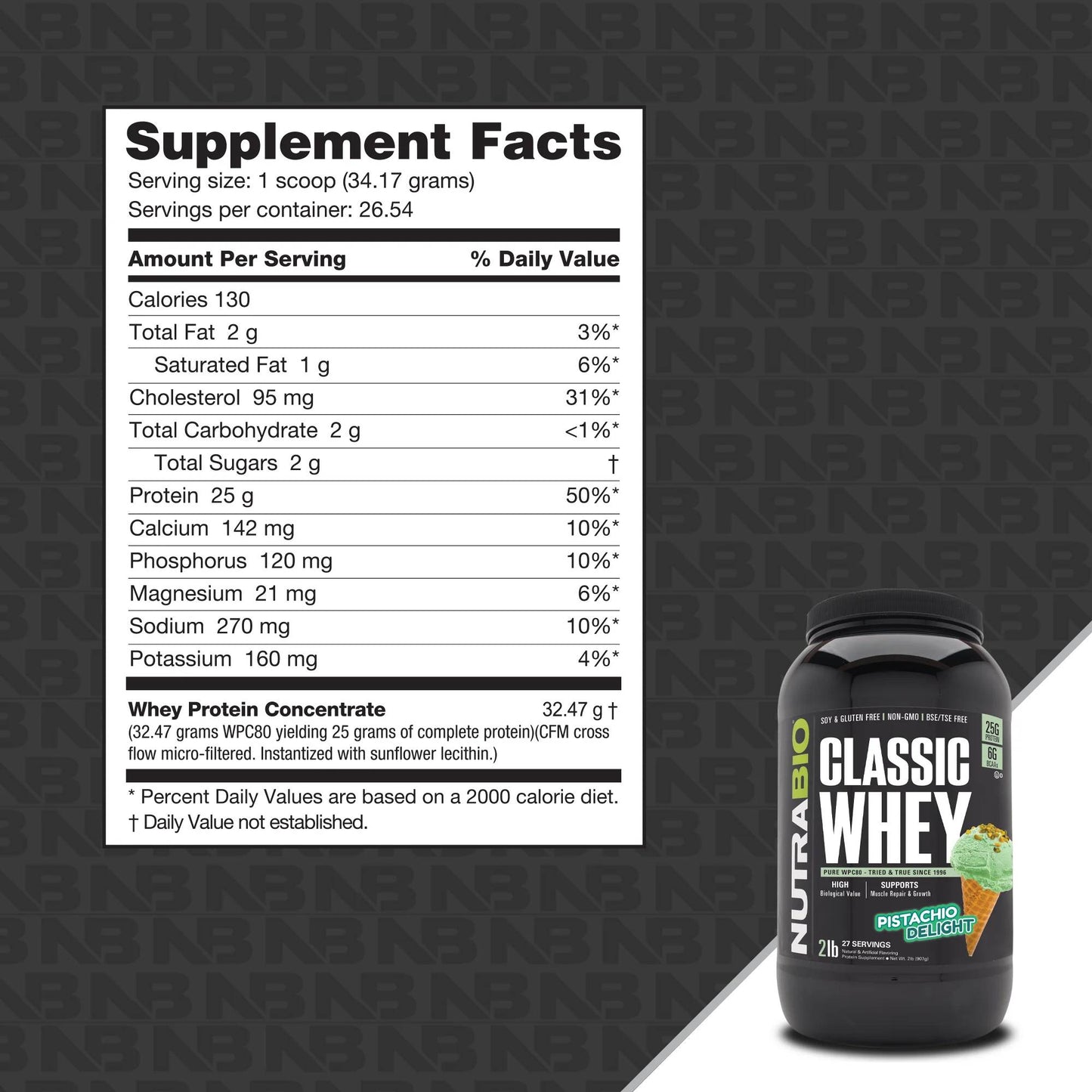 Nutrabio - Classic Whey PISTACHIO DELIGHT 2lbs