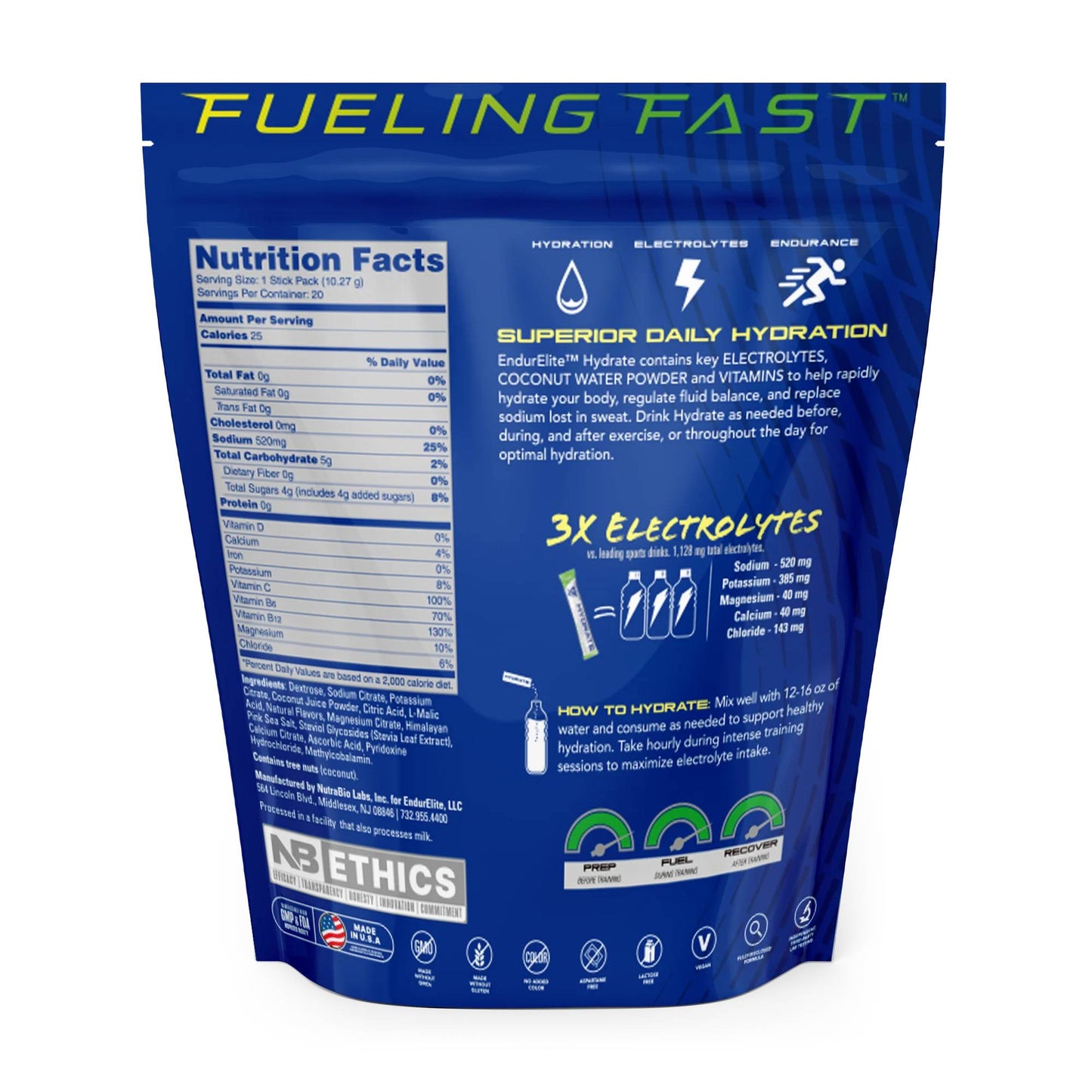 ENDURELITE - HYDRATE ELITE STICK PACKS LEMON LIME 20SVG