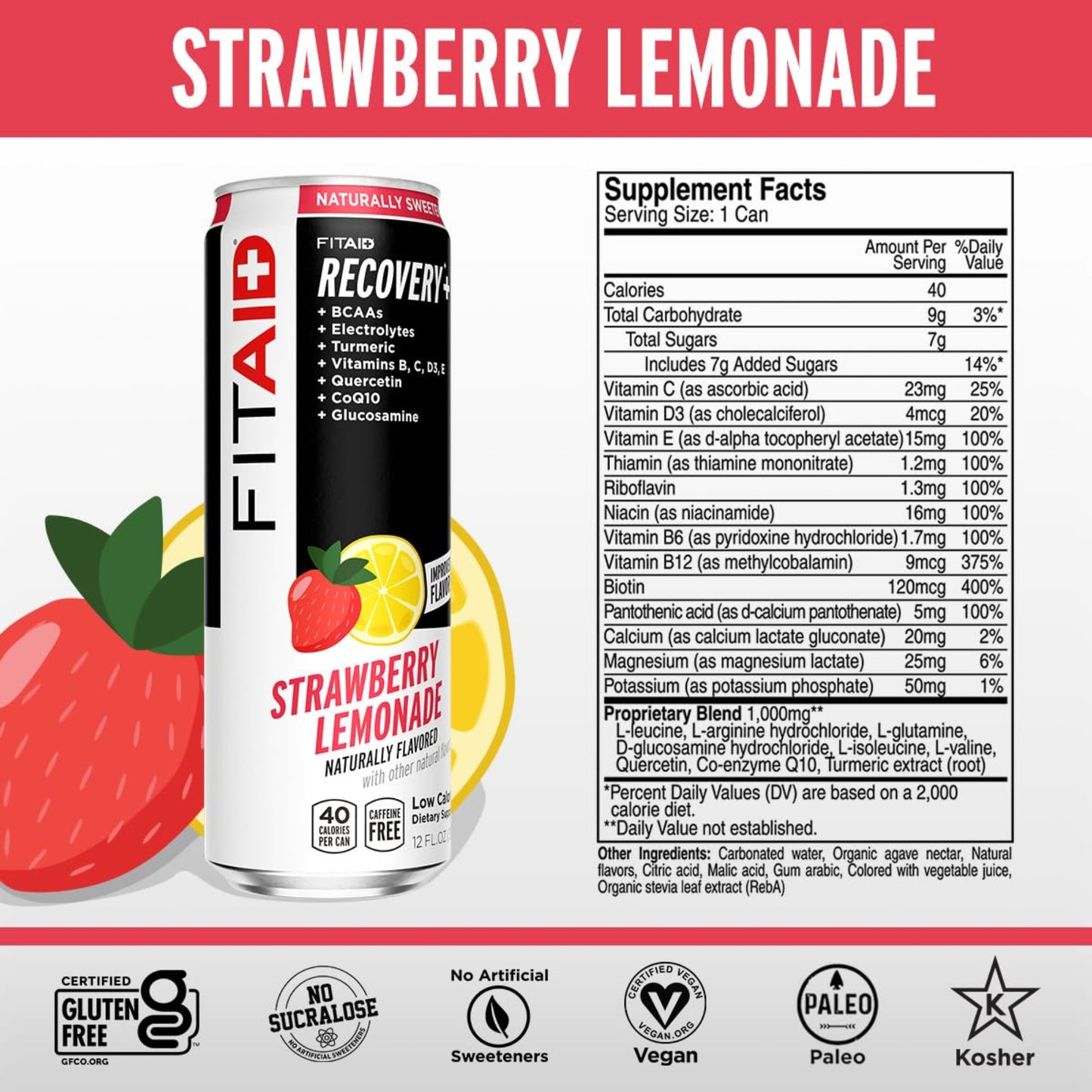FITAID - Low Calorie Recovery + STRAWBERRY LEMONADE 355ML