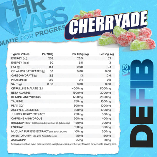 HR LABS - Defib V3 CHERRYADE 420g (Slightly Clumped)