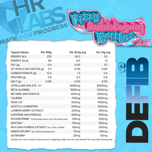 HR LABS - Defib V3 FIZZY BUBBLEGUM BOTTLES 440g (Slightly Clumped)