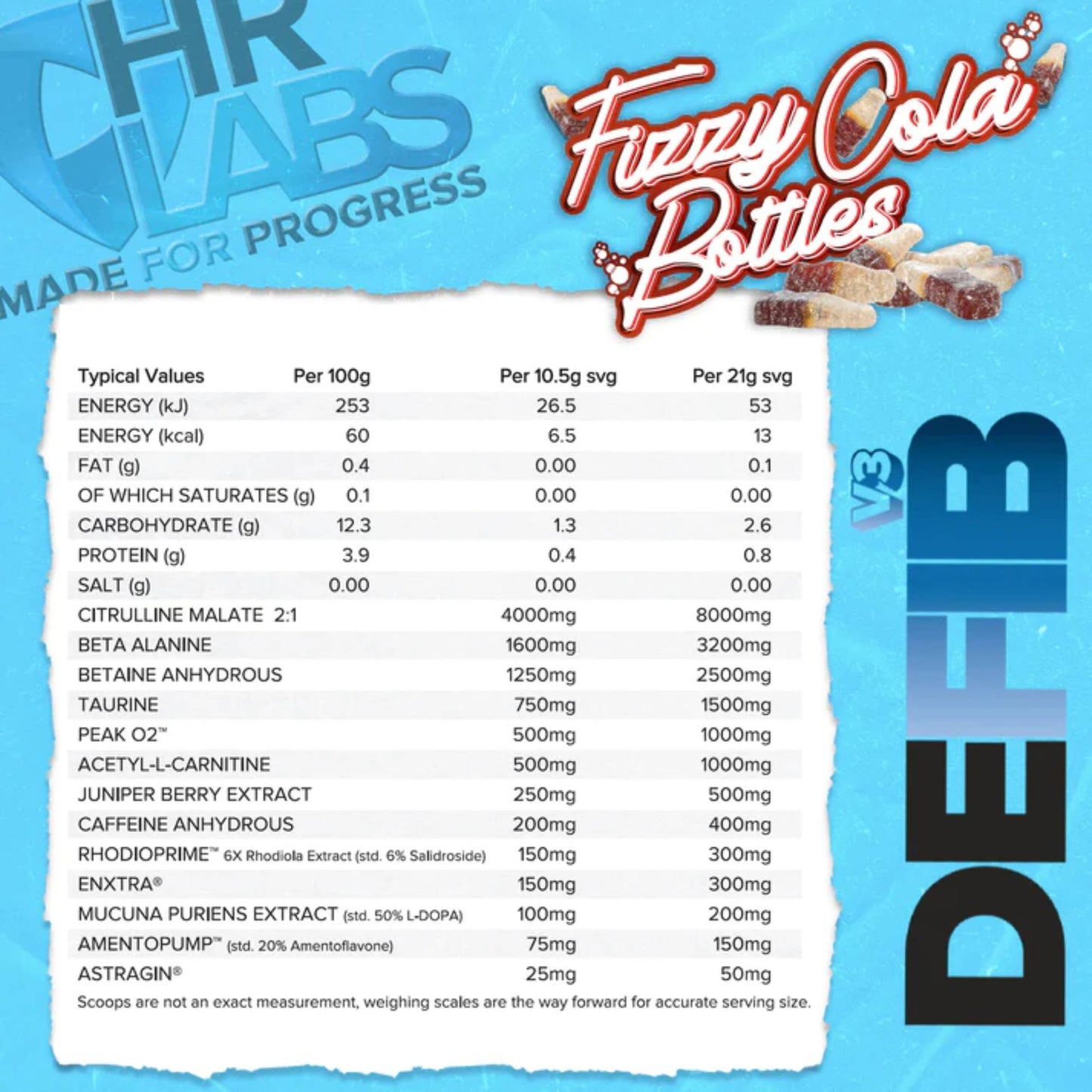 HR LABS - Defib V3 FIZZY COLA BOTTLES 420g (Slightly Clumped)