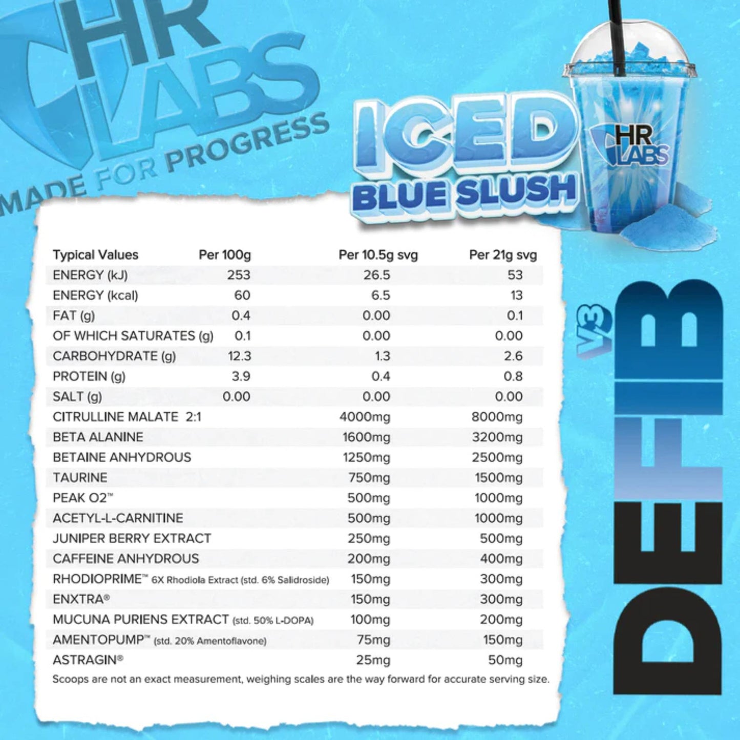 HR LABS - Defib V3 ICED BLUE SLUSH 420g (Slightly Clumped)