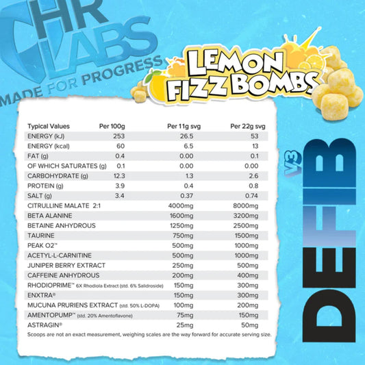 HR LABS - Defib V3 LEMON FIZZ BOMBS 440g (Slightly Clumped)