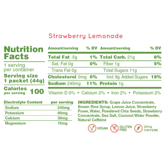 HUMA + CHIA ENERGY GEL PLUS - Strawberry Lemonade Caffeine 1x Caffeine 44g
