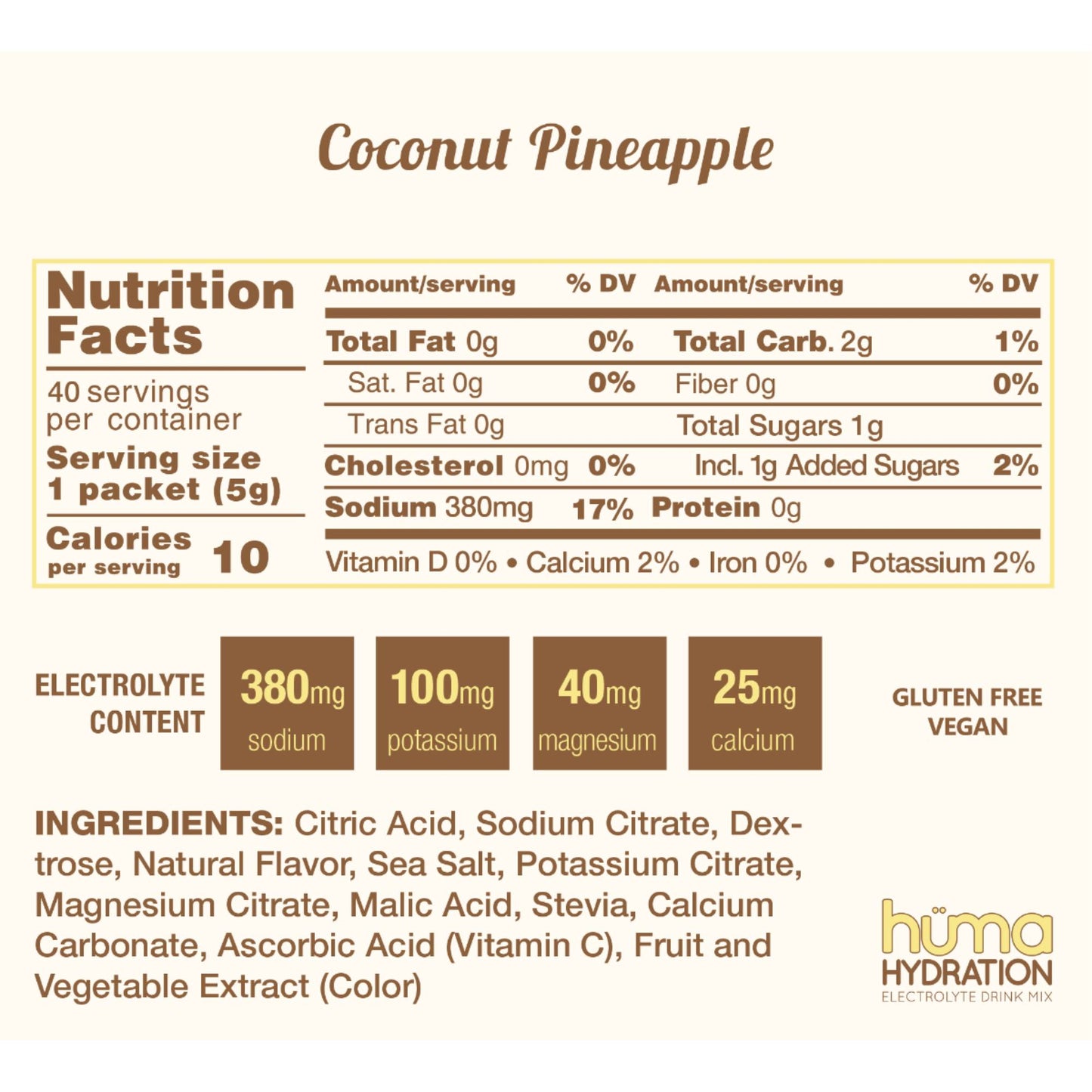 HUMA - Hydration Electrolyte Drink Mix COCONUT PINEAPPLE 5g