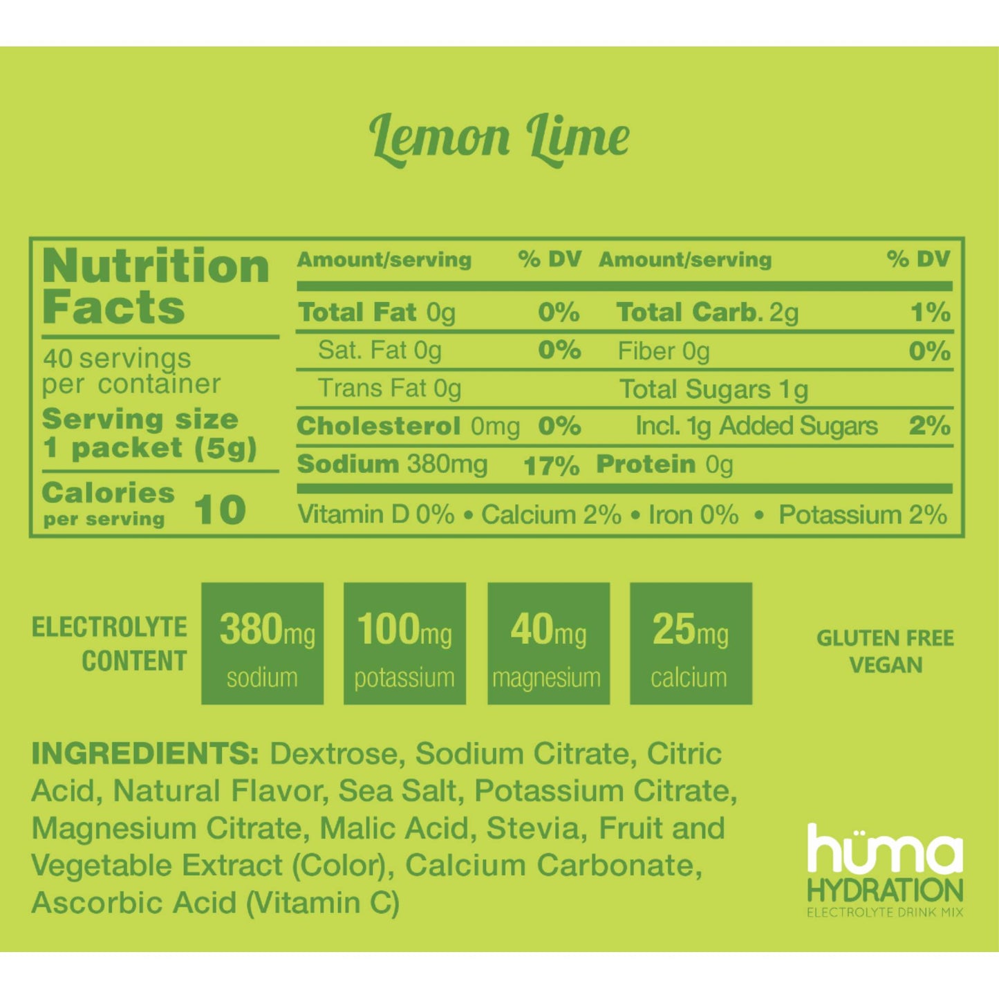HUMA - Hydration Electrolyte Drink Mix LEMON LIME 5g