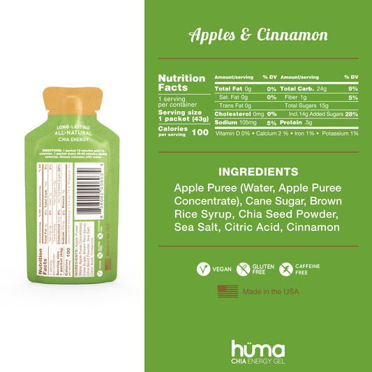 Huma – Chia Energy Gel Apples and Cinnamon Caffeine Free 43g