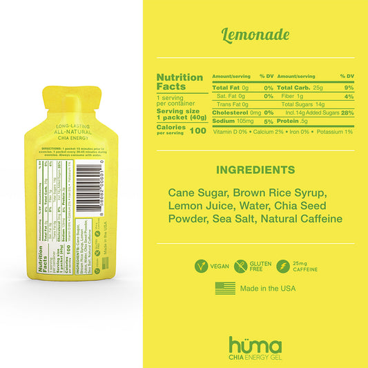 Huma – Chia Energy Gel Lemonade 1x Caffeine 40g