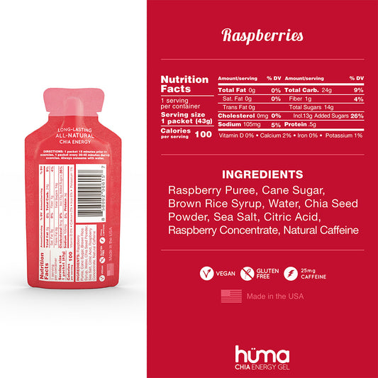 Huma – Chia Energy Gel Raspberries 25mg Caffeine 42g