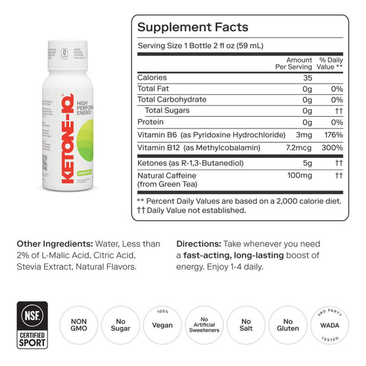 Ketone-IQ High Performance Energy +Caffeine Shot GREEN APPLE 59ml