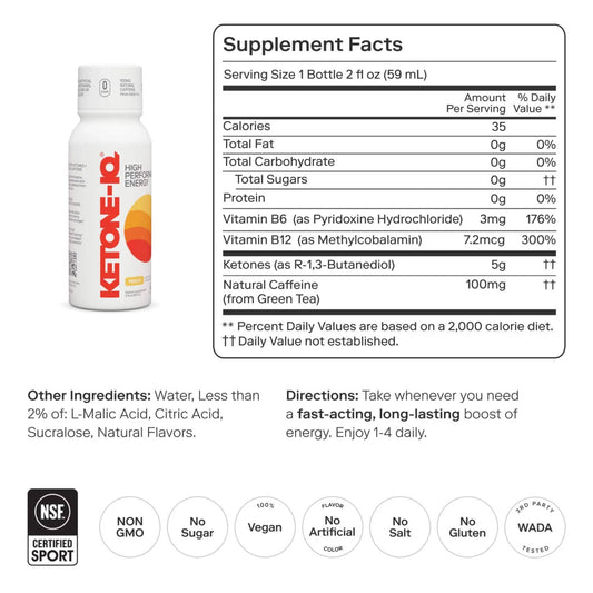 (CLEARANCE) Ketone-IQ High Performance Energy +Caffeine Shot PEACH 59ml (4/7/26 Exp)