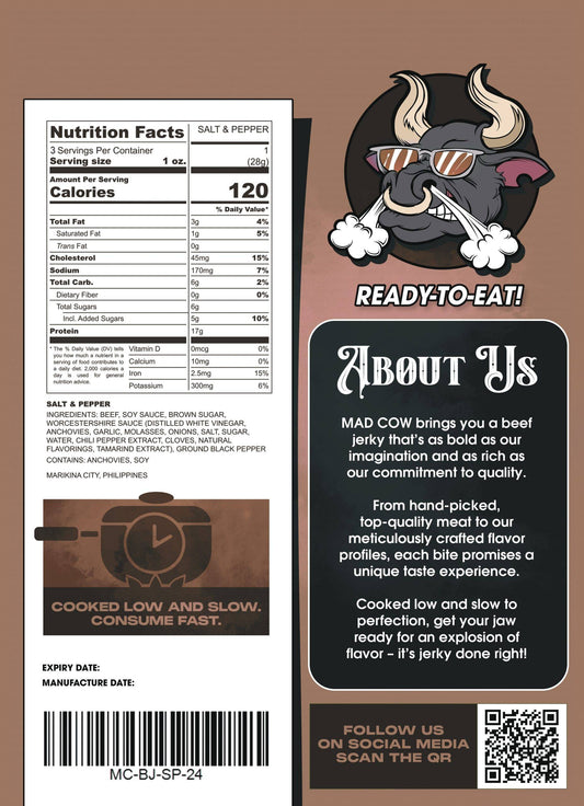 MAD COW - BEEF JERKY SALT AND PEPPER 80g
