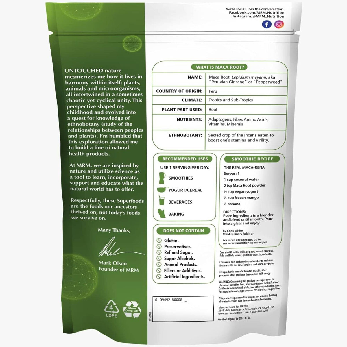 MRM - Superfoods - Organic Maca Root Powder 240g (12/1/26 Exp)