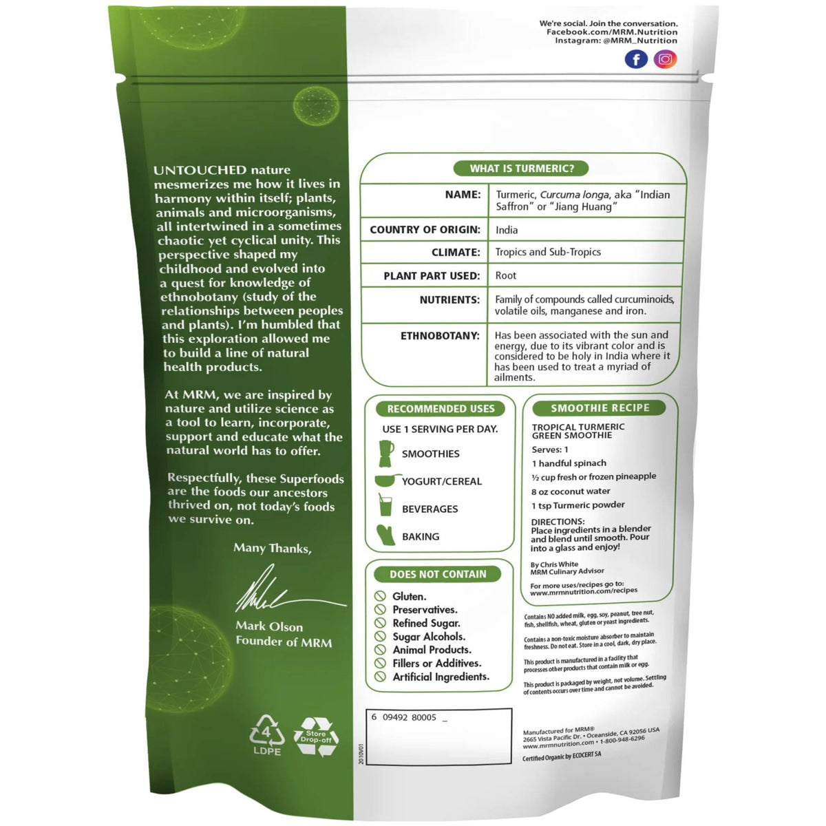 MRM - Superfoods - Organic Turmeric Powder 170g