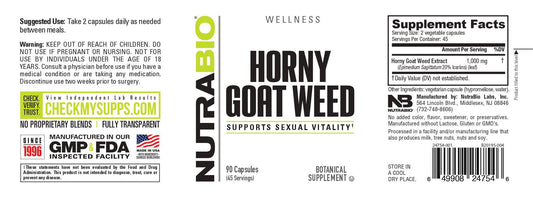 Nutrabio – Horny Goat Weed 500mg 90 Vegetable Capsules