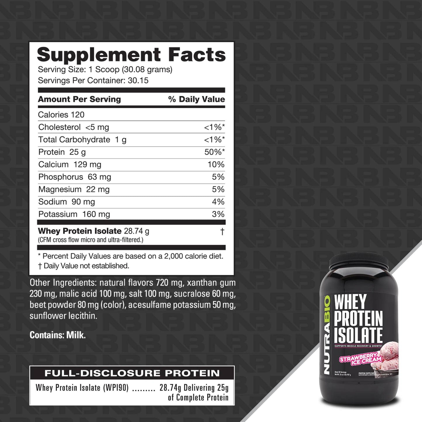 Nutrabio – Whey Protein Isolate STRAWBERRY ICE CREAM 2lbs