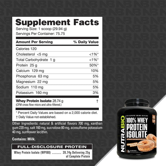 Nutrabio – Whey Protein Isolate CINNAMON SUGAR DONUT 5lbs (10/1/26 Exp)