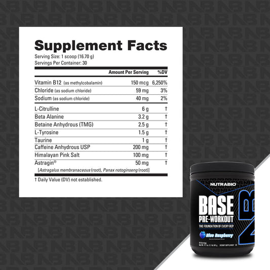 Nutrabio - Base Pre-Workout BLUE RASPBERRY 30 Servings