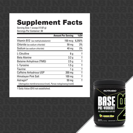 Nutrabio - Base Pre-Workout LEMON LIME 30 Servings
