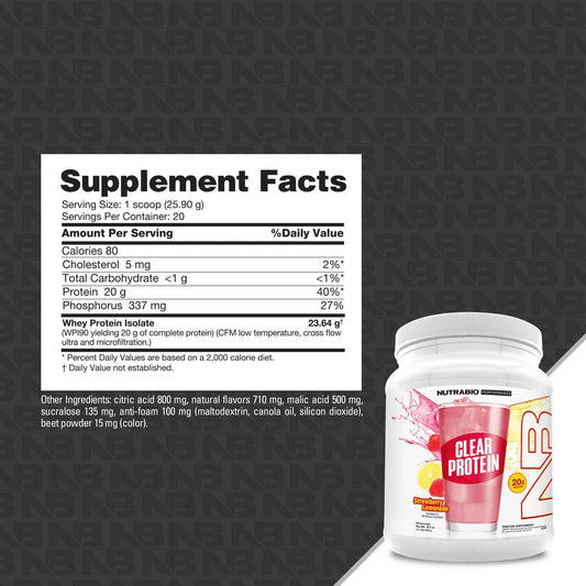 Nutrabio – Clear Whey Protein Isolate STRAWBERRY LEMONADE 1.1lbs