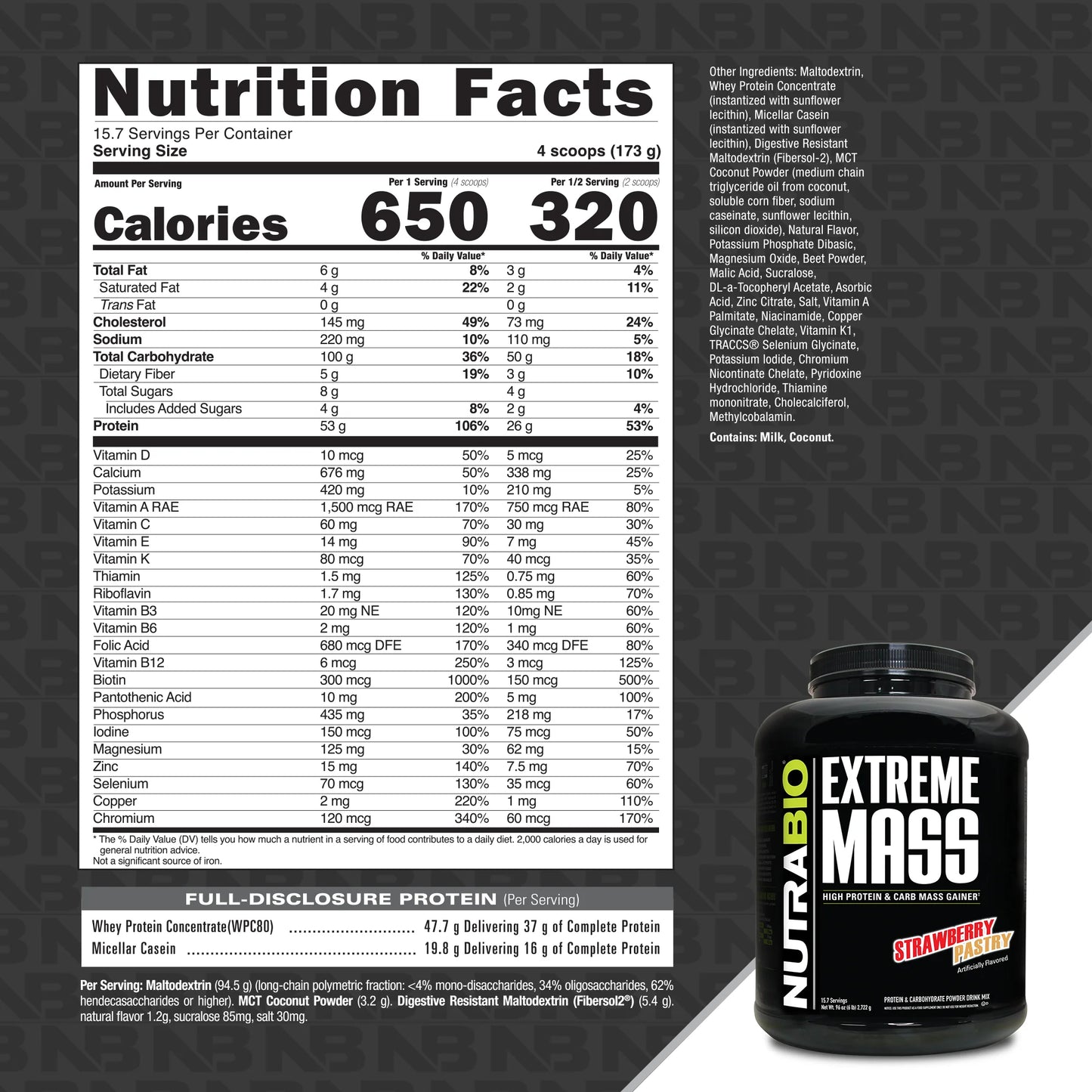 Nutrabio – Extreme Mass Gainer STRAWBERRY PASTRY 6LBS
