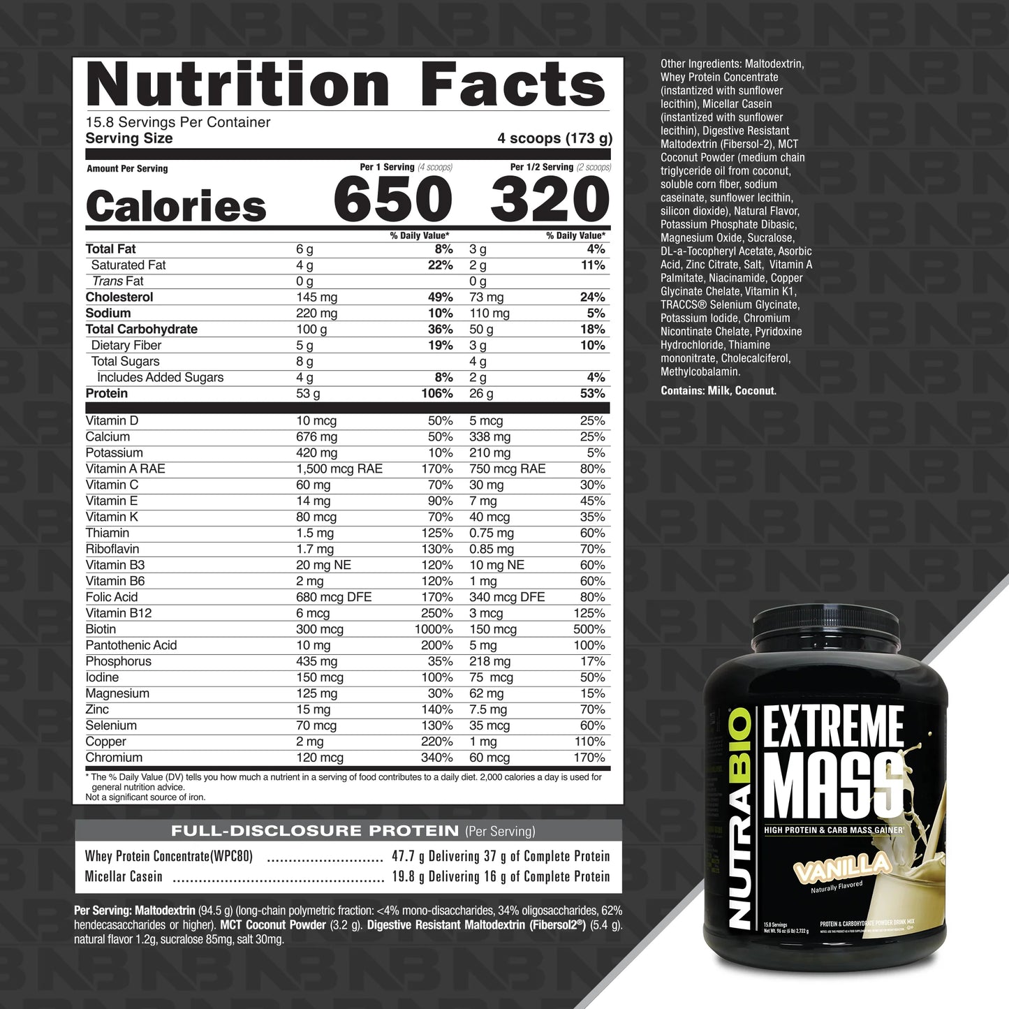 Nutrabio – Extreme Mass Gainer VANILLA 6LBS (10/1/25 Exp)