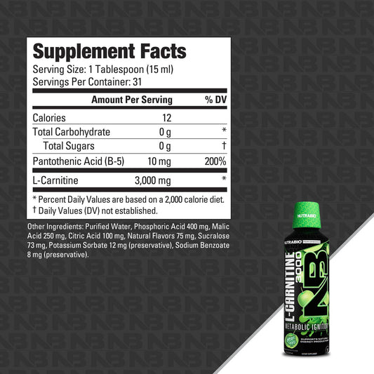 NUTRABIO - LEANSHOTS L-CARNITINE 3000 GREEN APPLE 473ML