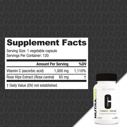 Nutrabio – Vitamin C 1000mg with Rose Hips 120CAPS (1/1/26 Exp)