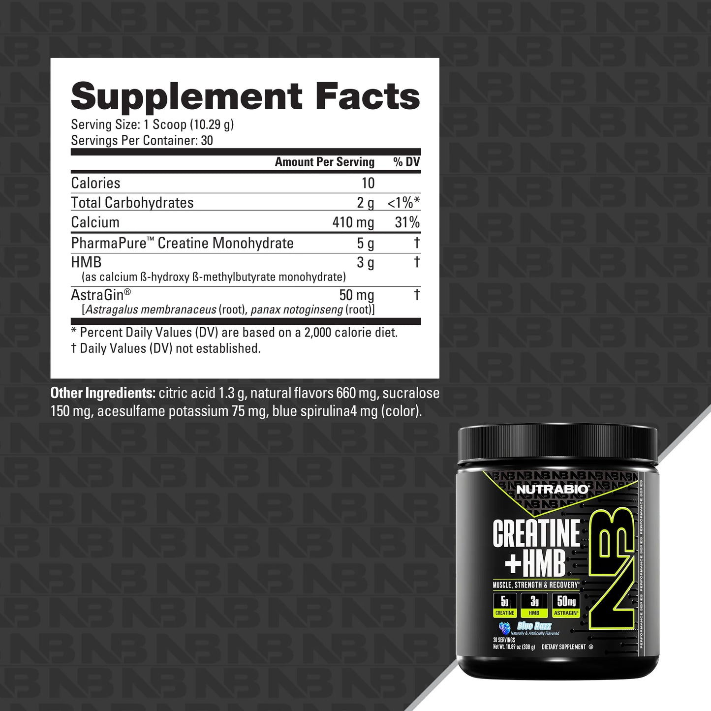 Nutrabio – Creatine + HMB BLUE RAZZ 30 servings