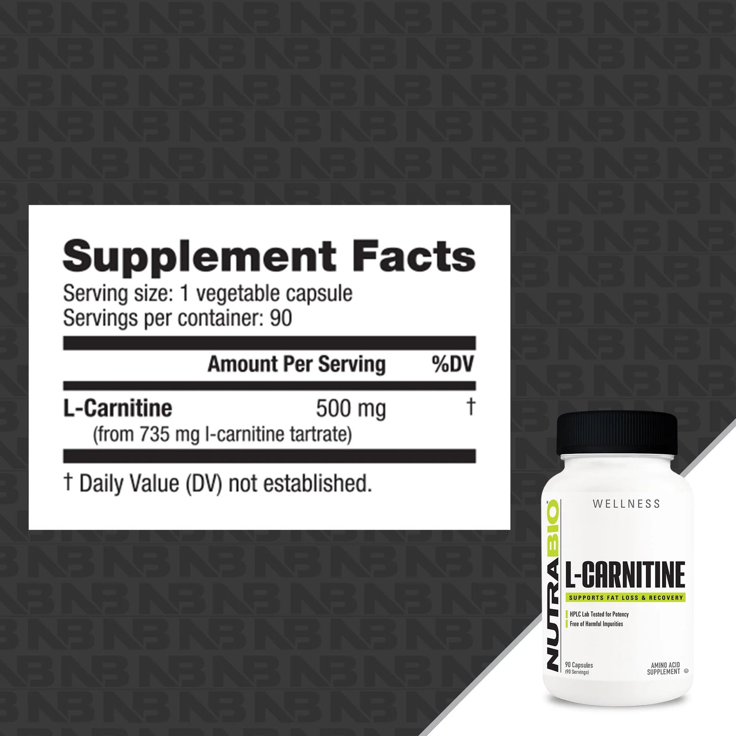 Nutrabio – L-Carnitine (500mg) 90 Vegetable Capsules
