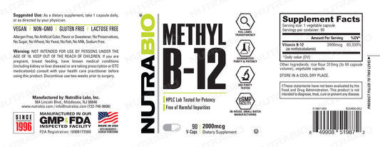 Nutrabio - Methyl B-12 (2000mcg) 90 Vegetable Capsules