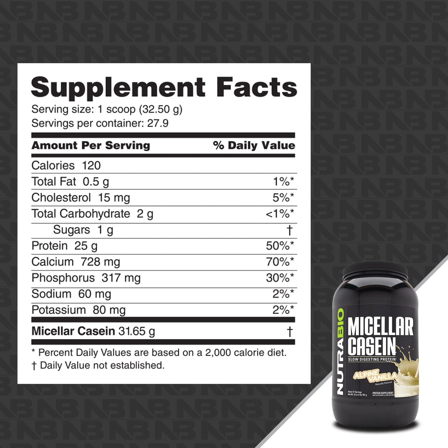 Nutrabio - Micellar Casein Protein ALPINE VANILLA 2lbs