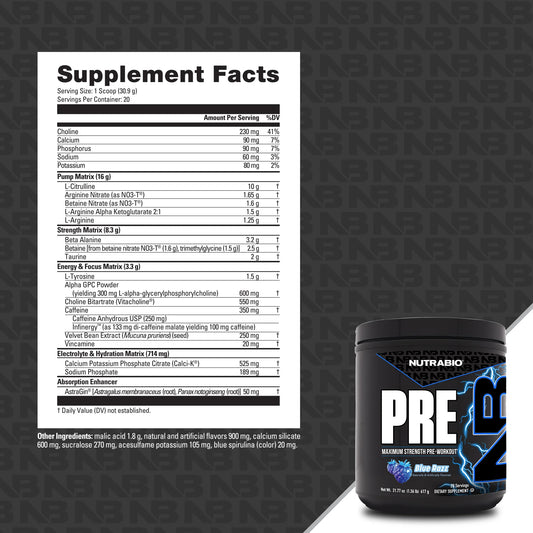 Nutrabio - PRE-Workout BLUE RASPBERRY 20 Servings