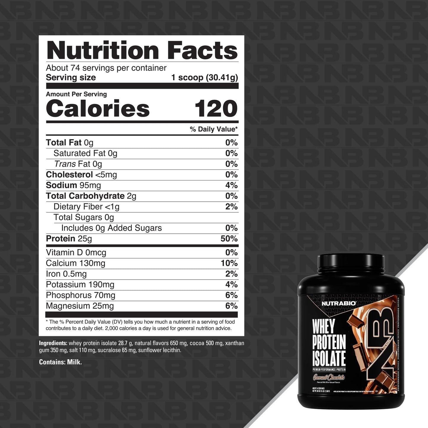 Nutrabio – Whey Protein Isolate GOURMET CHOCOLATE 5lbs