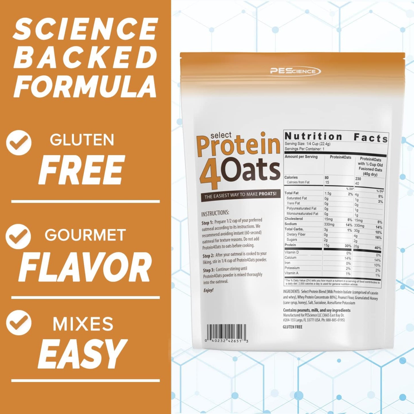 PESCIENCE - Select Protein4Oats PEANUT BUTTER & HONEY 269G (11/1/25 Exp)