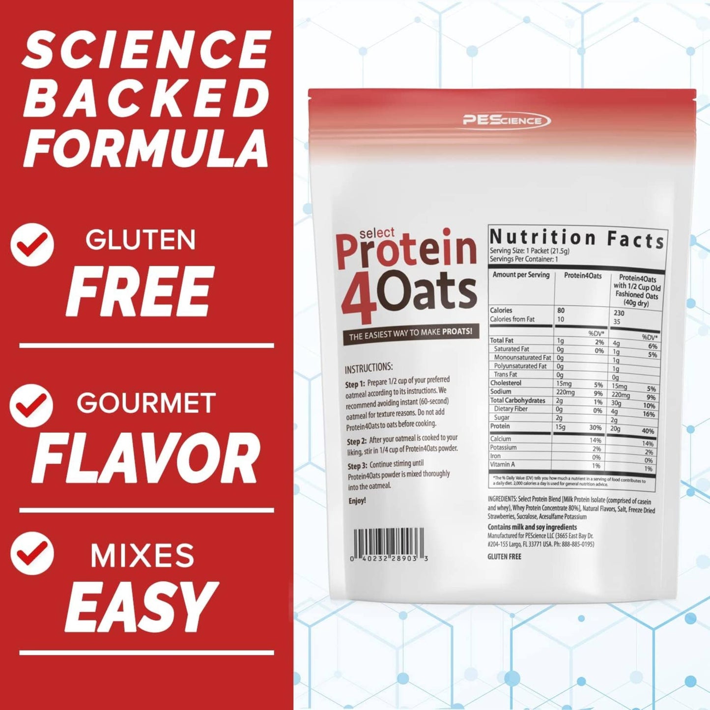 PESCIENCE - Select Protein4Oats STRAWBERRIES & CREAM 258G (12/1/25 Exp)