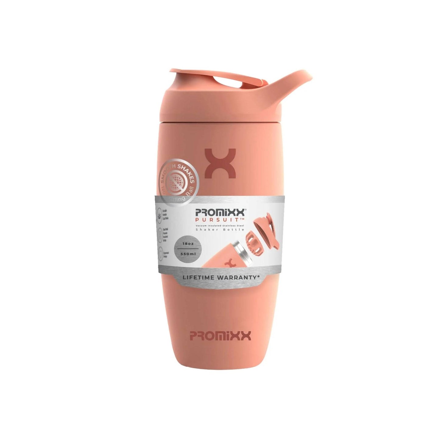 Promixx - Pursuit Insulated Stainless Steel Shaker Bottle CORAL PINK 550ml