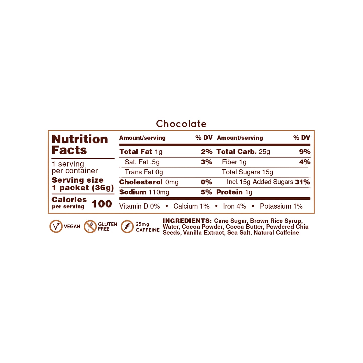 Huma – Chia Energy Gel Chocolate 1x Caffeine 36g