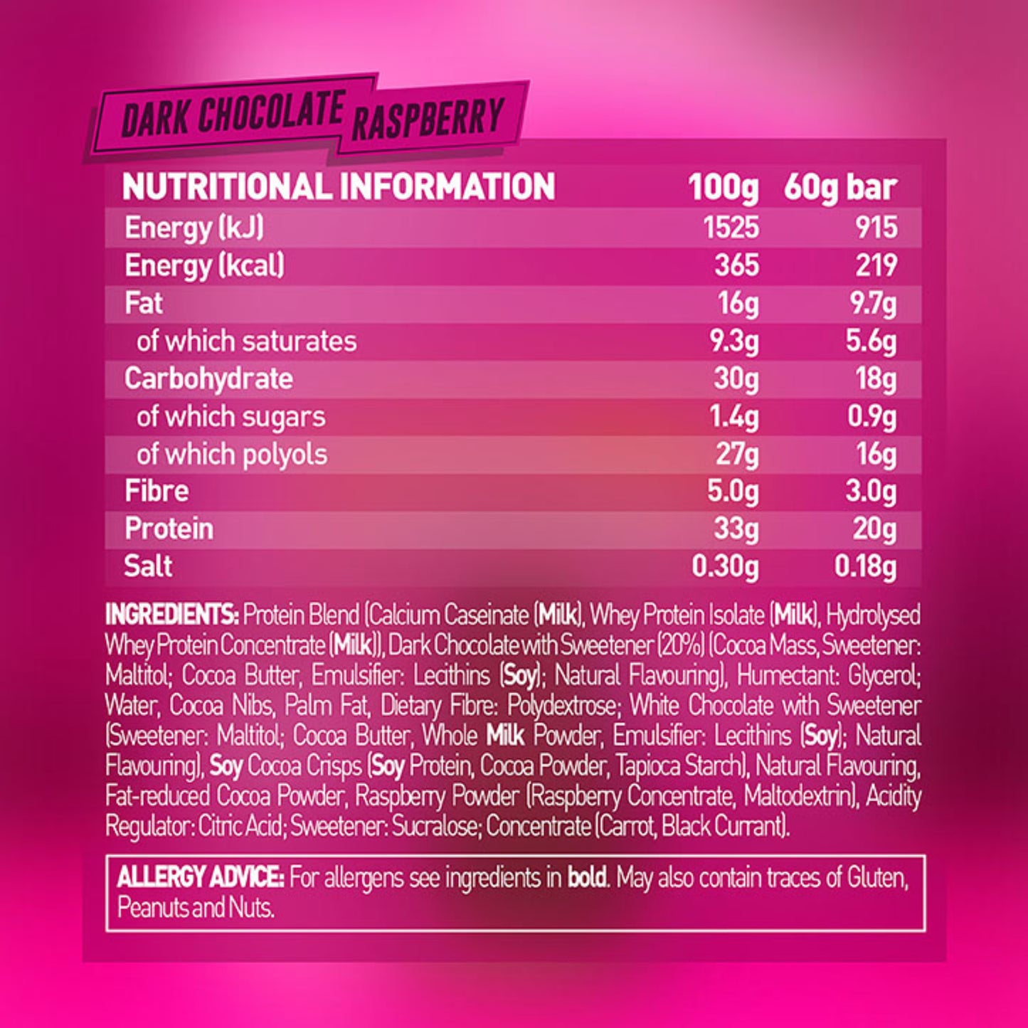 Grenade – Protein Bar DARK CHOCOLATE RASPBERRY