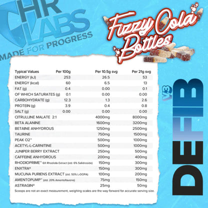 HR LABS - Defib V3 FIZZY COLA BOTTLES 420g (Slightly Clumped)