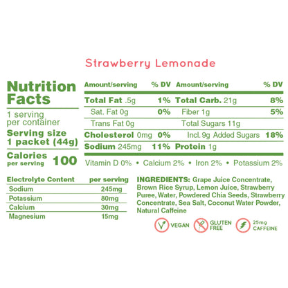 HUMA + CHIA ENERGY GEL PLUS - Strawberry Lemonade Caffeine 1x Caffeine 44g
