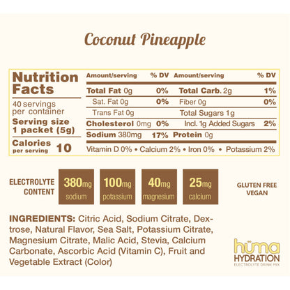HUMA - Hydration Electrolyte Drink Mix COCONUT PINEAPPLE 5g