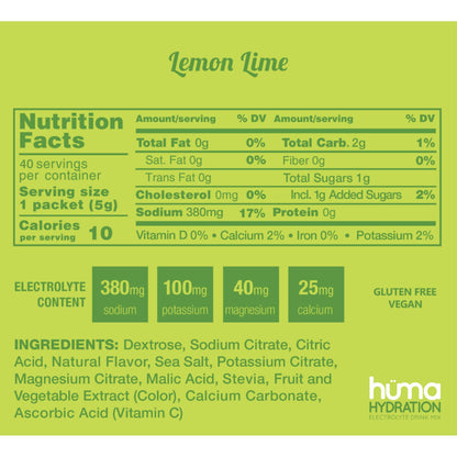 HUMA - Hydration Electrolyte Drink Mix LEMON LIME 5g