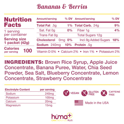 HUMA + CHIA ENERGY GEL PLUS – BANANAS & BERRIES 42g