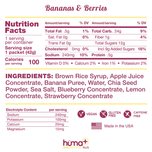 HUMA + CHIA ENERGY GEL PLUS – BANANAS & BERRIES 42g