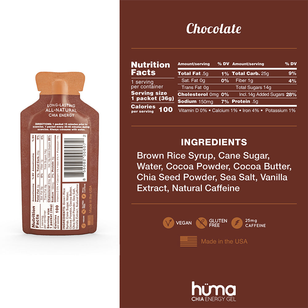 Huma – Chia Energy Gel Chocolate 25mg Caffeine 36g