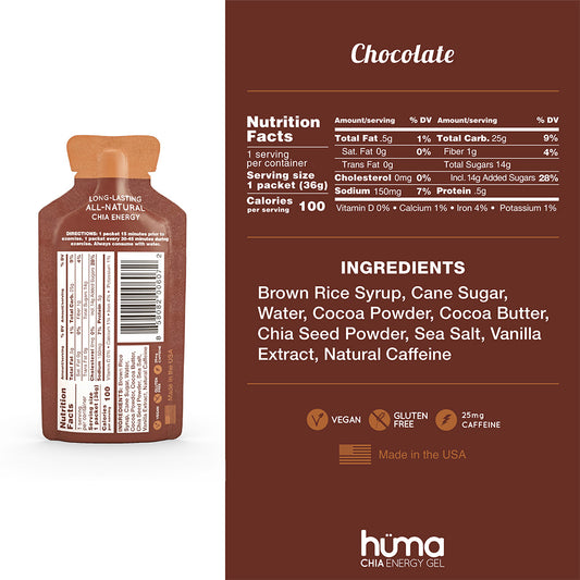 Huma – Chia Energy Gel Chocolate 25mg Caffeine 36g